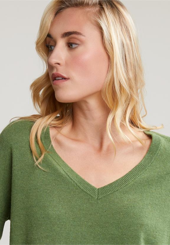 Khaki Basic V-Neck Sweater Long Sleeves - Groen