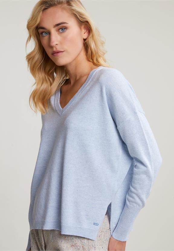 Light Blue Basic V-Neck Sweater Long Sleeves - Blauw
