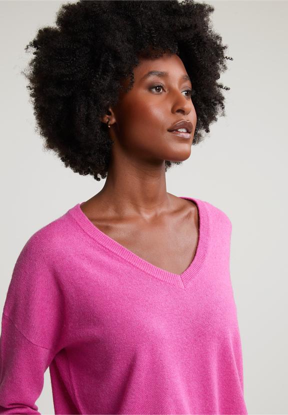 Pink Basic V-Neck Sweater Long Sleeves - Violet