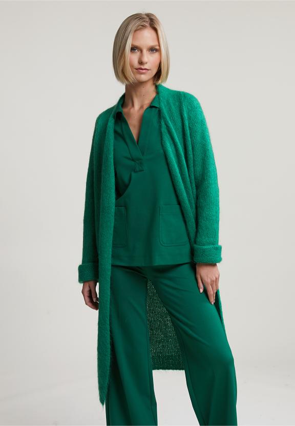 Green V-Neck Cardigan Long Sleeves - Vert