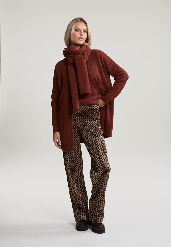 Brown Long V-Neck Cardigan Long Sleeves - Bruin