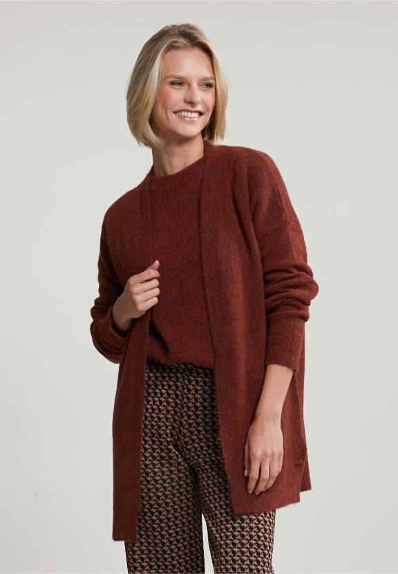 Brown Long V-Neck Cardigan Long Sleeves - Bruin