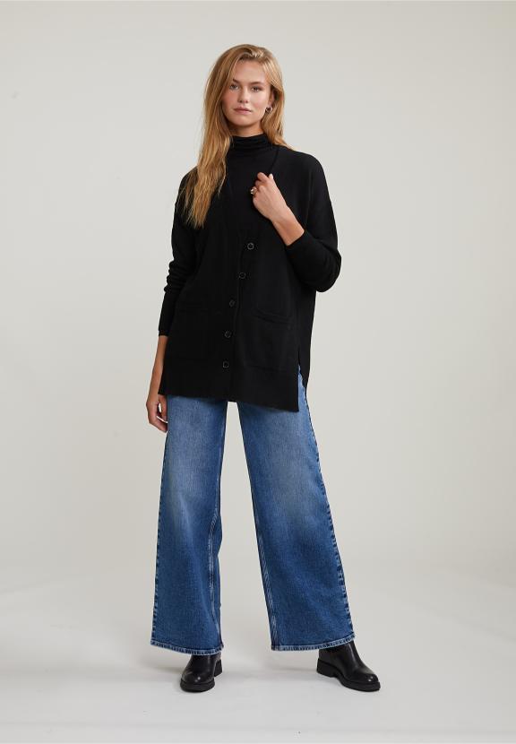 Black V-Neck Buttoned Cardigan 2 Pockets - Zwart