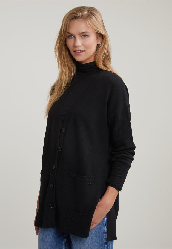 Black V-Neck Buttoned Cardigan 2 Pockets - Zwart