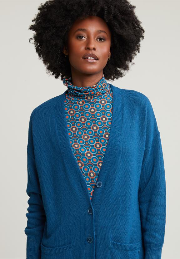 Blue V-Neck Buttoned Cardigan 2 Pockets - Blauw