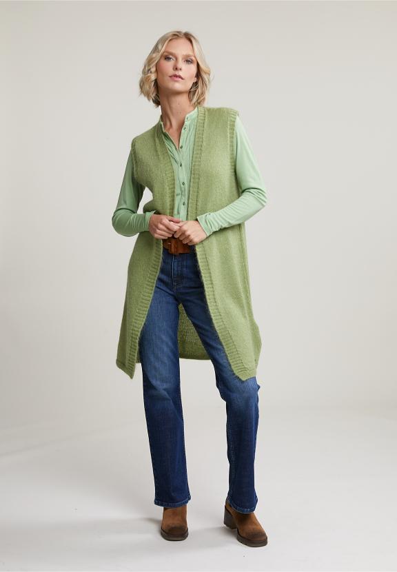 Green Sleeveless V-Neck Cardigan - Groen