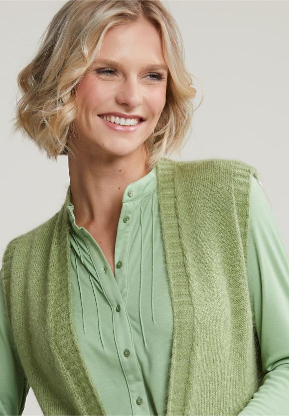 Green Sleeveless V-Neck Cardigan - Groen