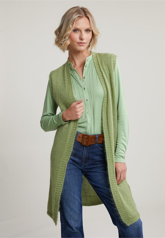 Green Sleeveless V-Neck Cardigan - Groen