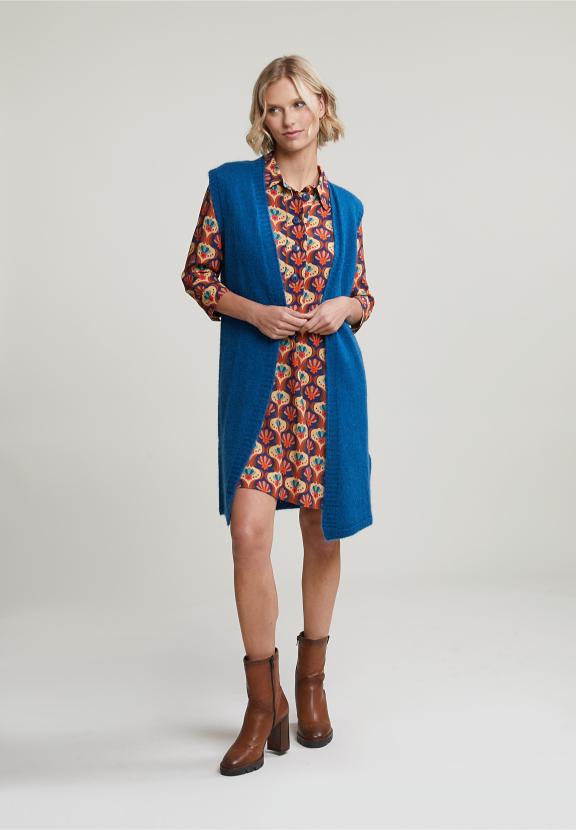 Blue Sleeveless V-Neck Cardigan - Bleu