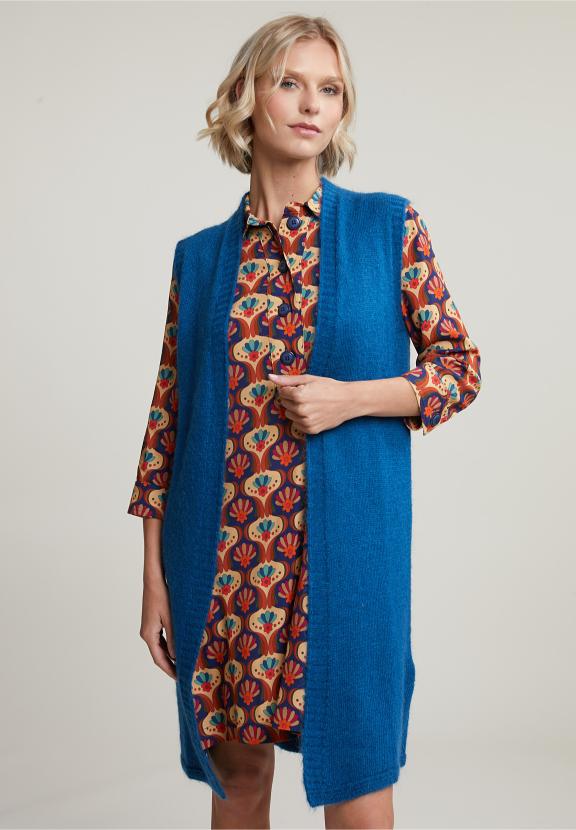 Blue Sleeveless V-Neck Cardigan - Bleu