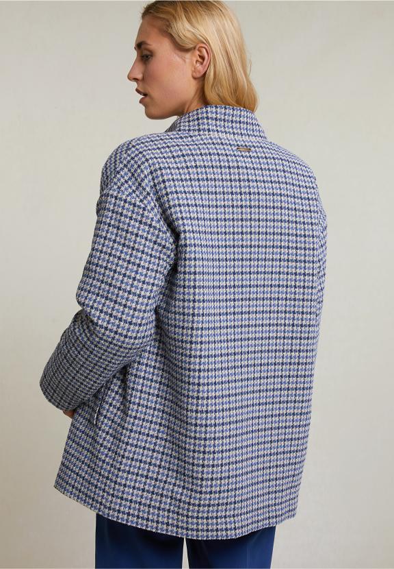 Blue/Beige Checked Coat Mock Neck - Multi