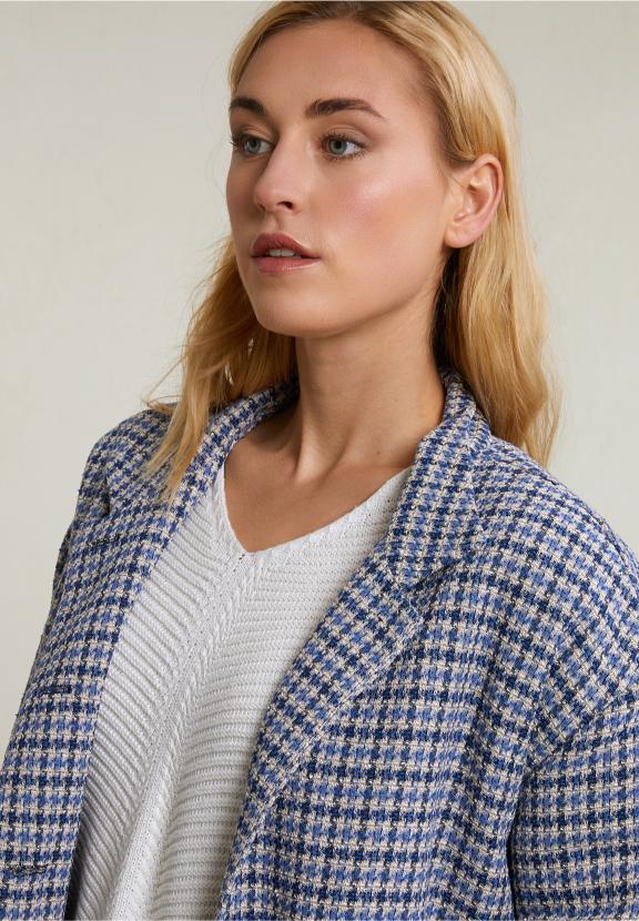 Blue/Beige Checked Coat Mock Neck - Multi