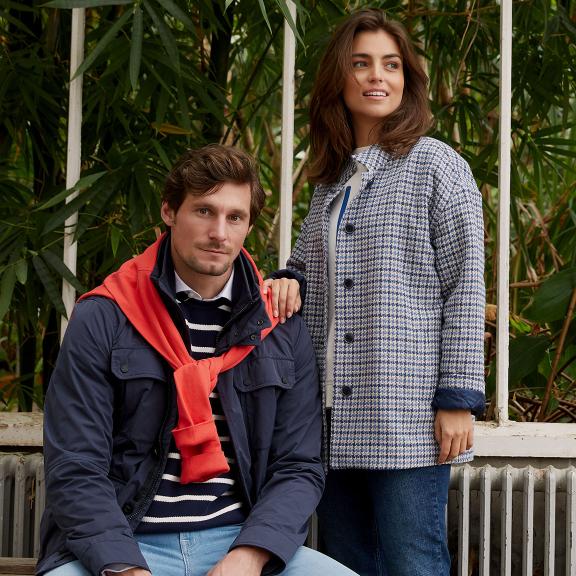 Blue/Beige Checked Coat Mock Neck - Multi