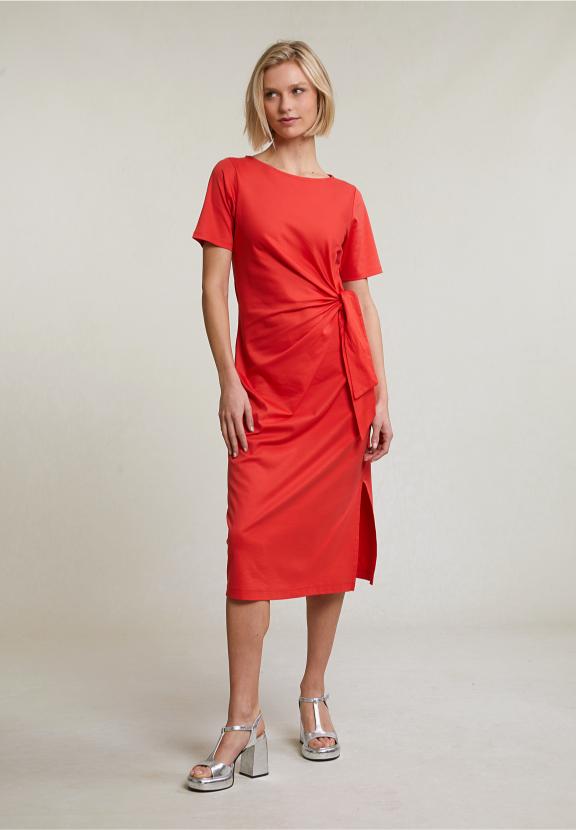 Orange Jersey Dress Short Sleeves - Orange