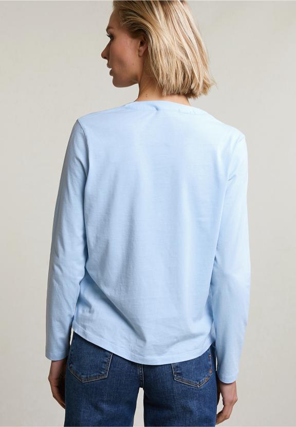 Light Blue V-Neck T-Shirt Long Sleeves - Bleu