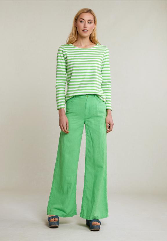 Off White/Green Striped T-Shirt Long Sleeves - Groen
