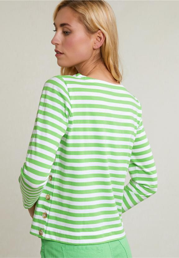 Off White/Green Striped T-Shirt Long Sleeves - Groen