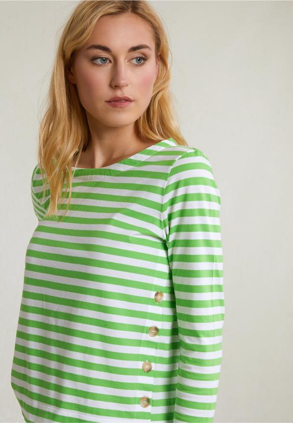 Off White/Green Striped T-Shirt Long Sleeves - Groen