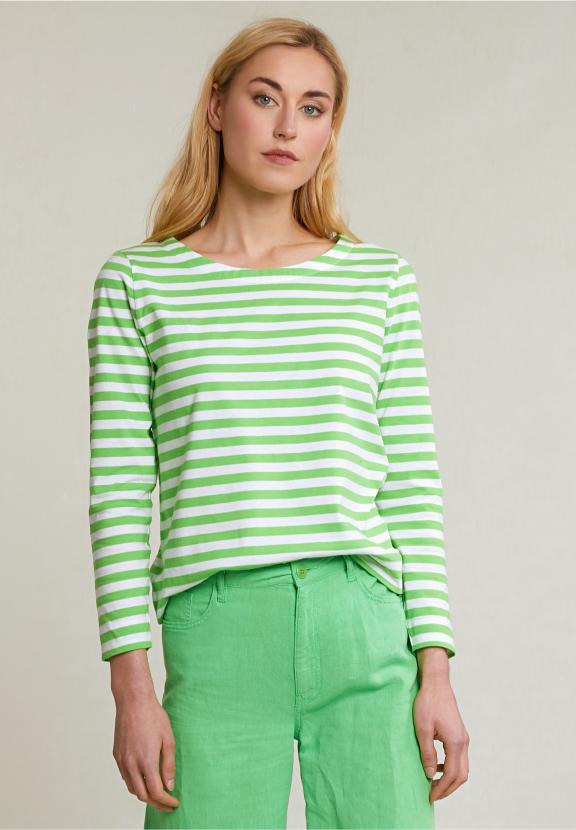 Off White/Green Striped T-Shirt Long Sleeves - Groen
