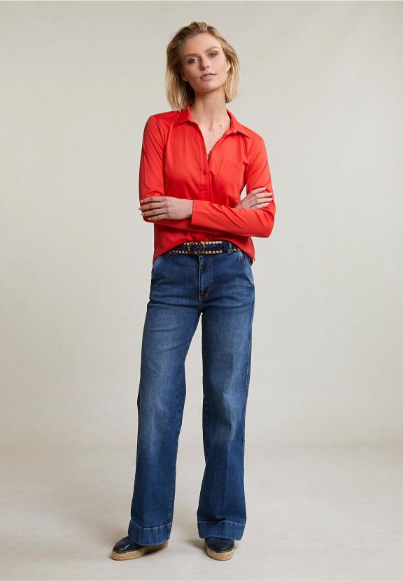 Orange Buttoned V-Neck Polo T-Shirt - Oranje