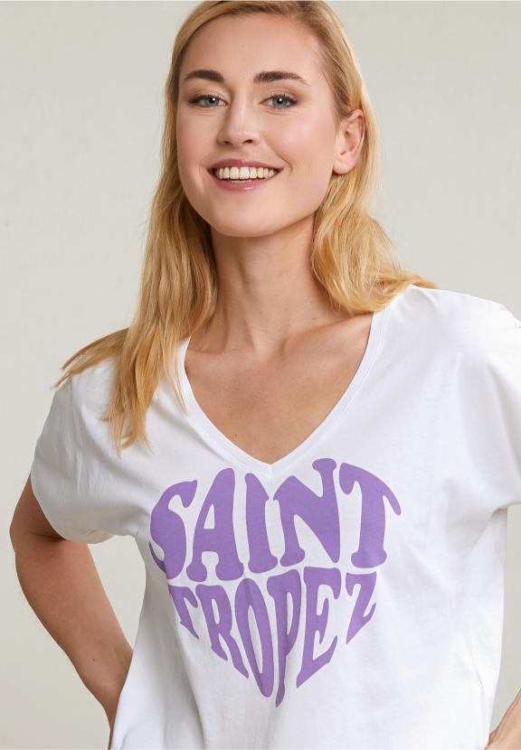 Off White/Purple Fantasy T-Shirt Short Sleeves - Blanc