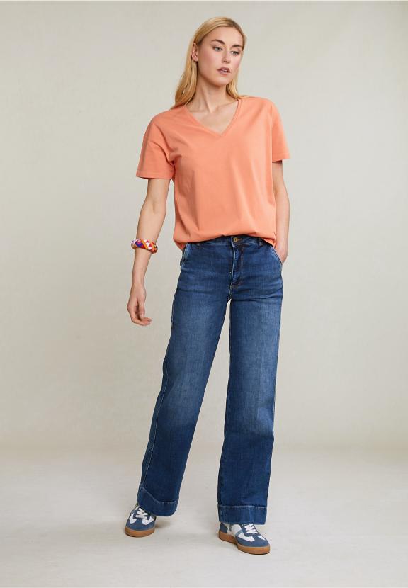 Orange Basic V-Neck T-Shirt Short Sleeves - Oranje