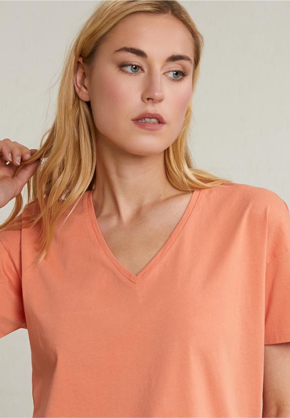 Orange Basic V-Neck T-Shirt Short Sleeves - Oranje