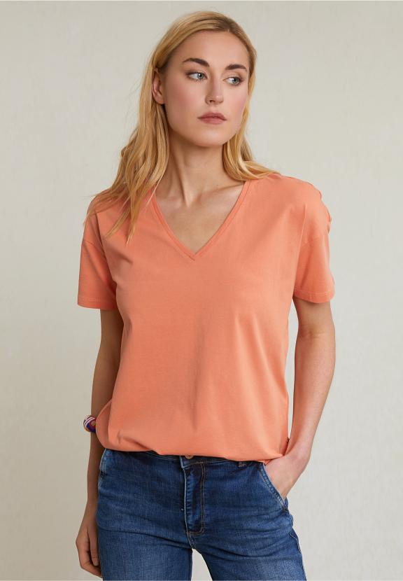 Orange Basic V-Neck T-Shirt Short Sleeves - Oranje