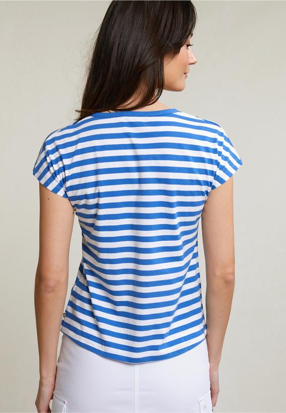 Blue/White Striped V-Neck T-Shirt - Blauw