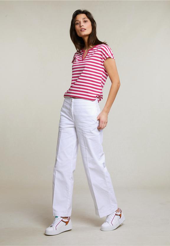 Fuchsia/White Striped V-Neck T-Shirt - Rose