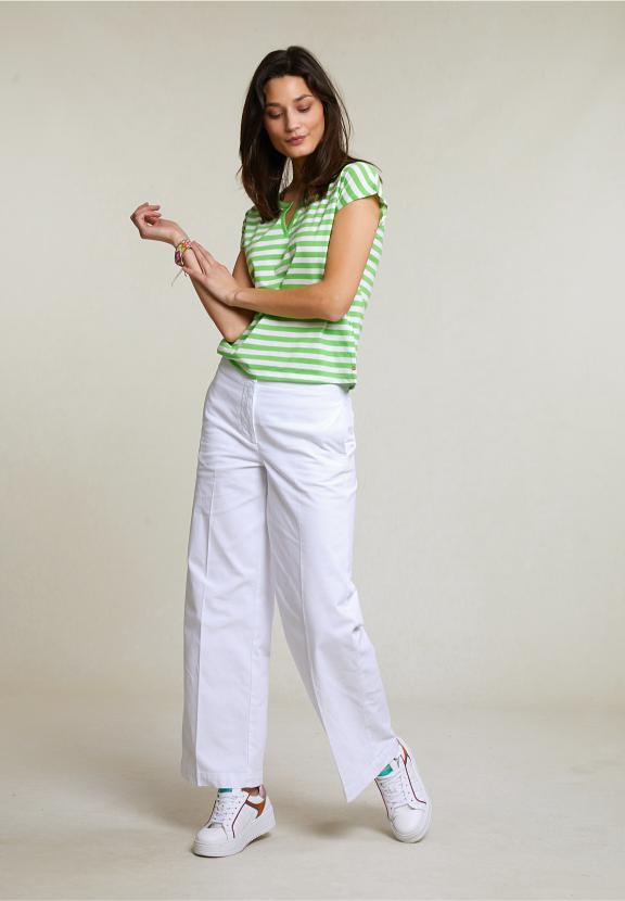 Green/White Striped V-Neck T-Shirt - Groen