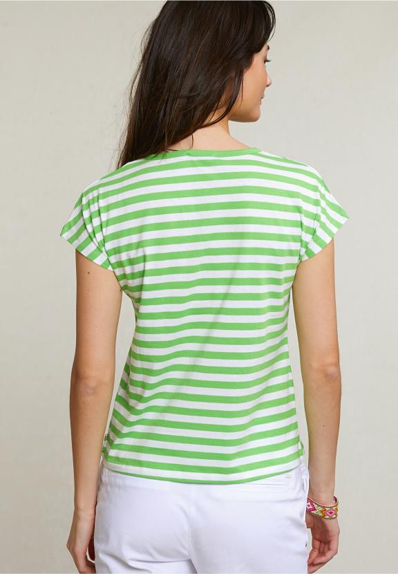 Green/White Striped V-Neck T-Shirt - Groen