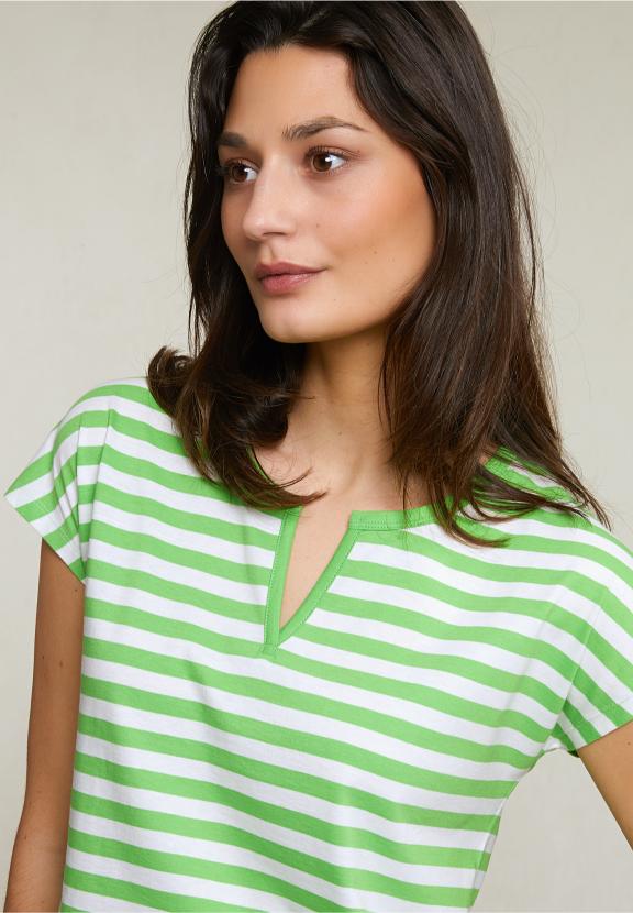 Green/White Striped V-Neck T-Shirt - Groen
