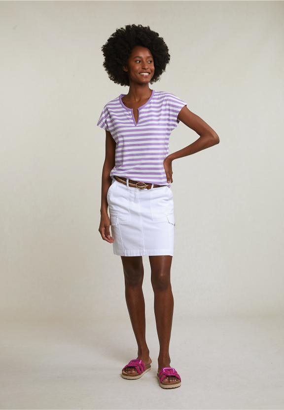 Purple/White Striped V-Neck T-Shirt - Paars