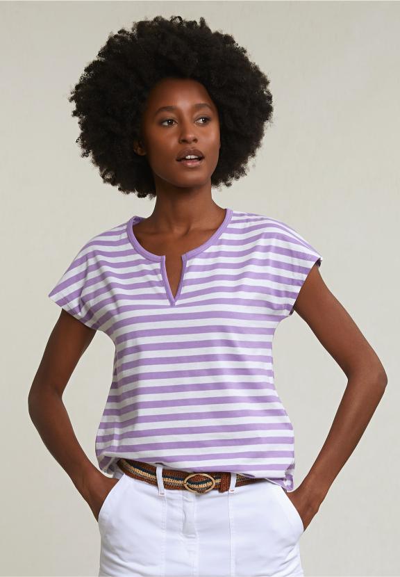 Purple/White Striped V-Neck T-Shirt - Purple