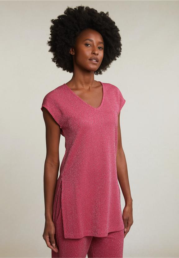 Fuchsia Sleeveless Glitter T-Shirt - Mix