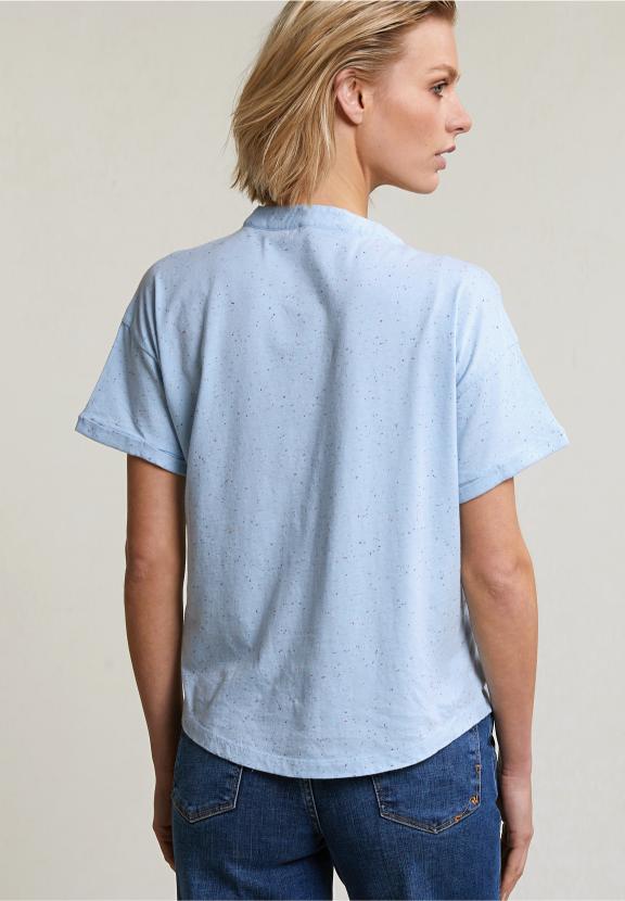 Blue Dotted V-Neck T-Shirt - Bleu