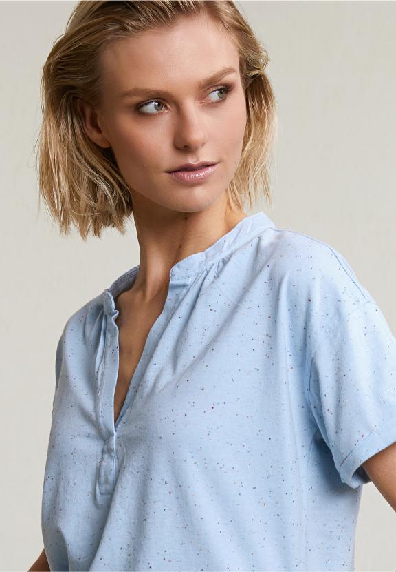 Blue Dotted V-Neck T-Shirt - Bleu