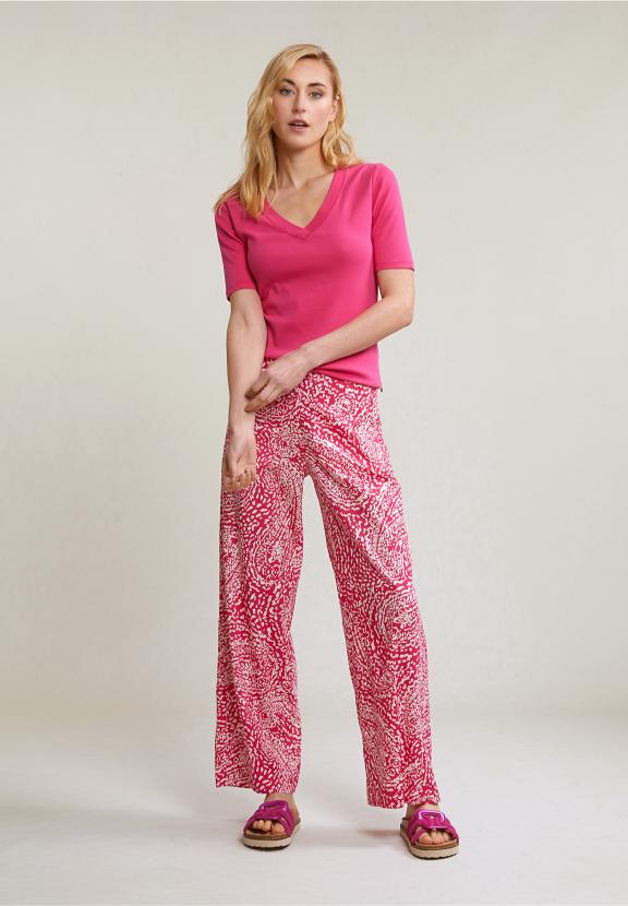 Fuchsia Basic V-Neck T-Shirt 1/2 Sleeves - Roze