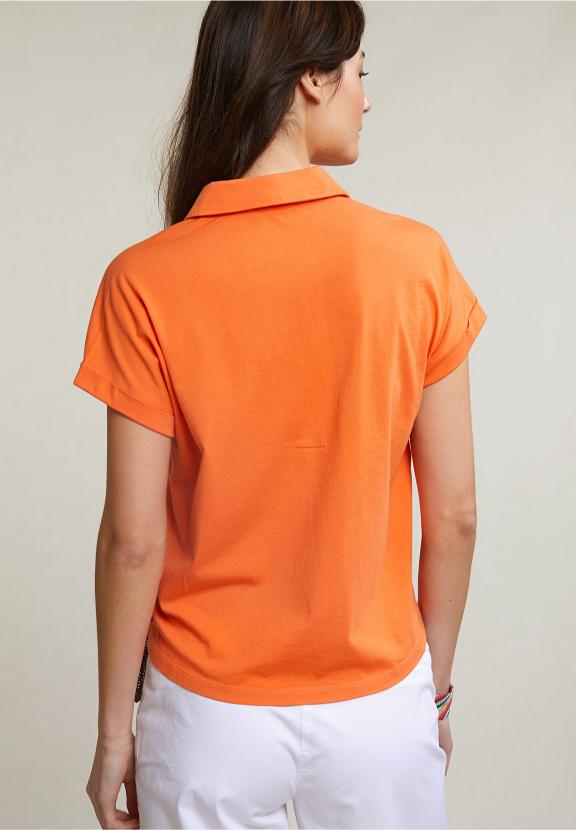 Orange V-Neck Polo T-Shirt Short Sleeves - Oranje