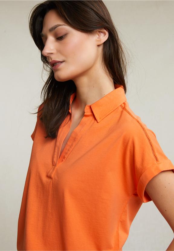 Orange V-Neck Polo T-Shirt Short Sleeves - Oranje
