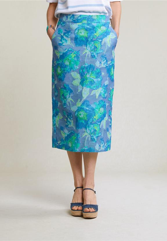 Blue/Green Floral Midi Skirt - Multi