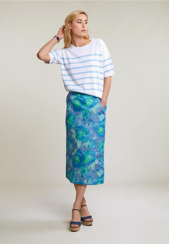 Blue/Green Floral Midi Skirt - Multi