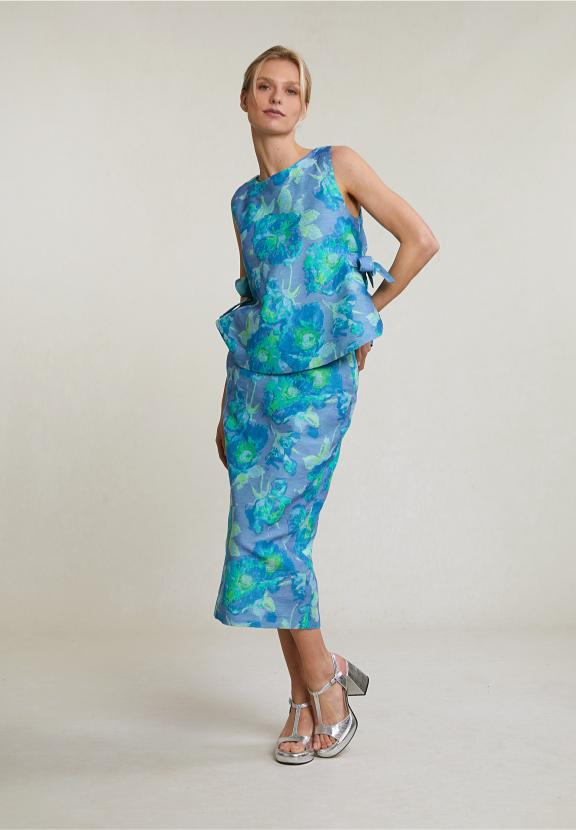 Blue/Green Floral Midi Skirt - Multi