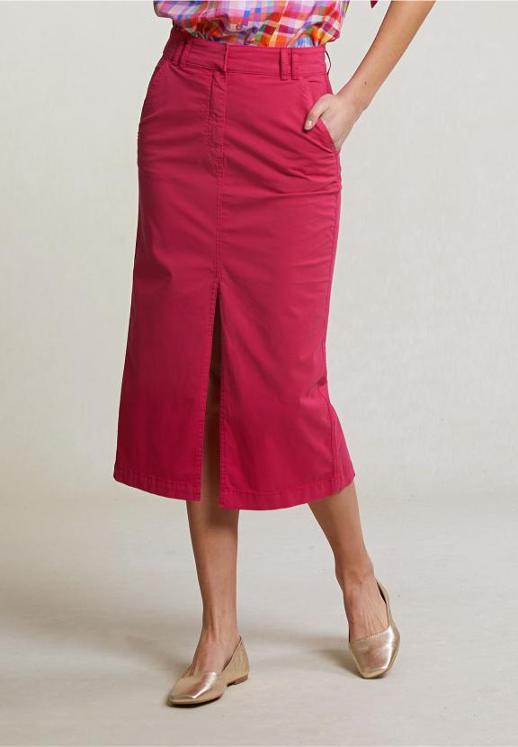 Fuchsia Midi Stretch Skirt With Split - Roze