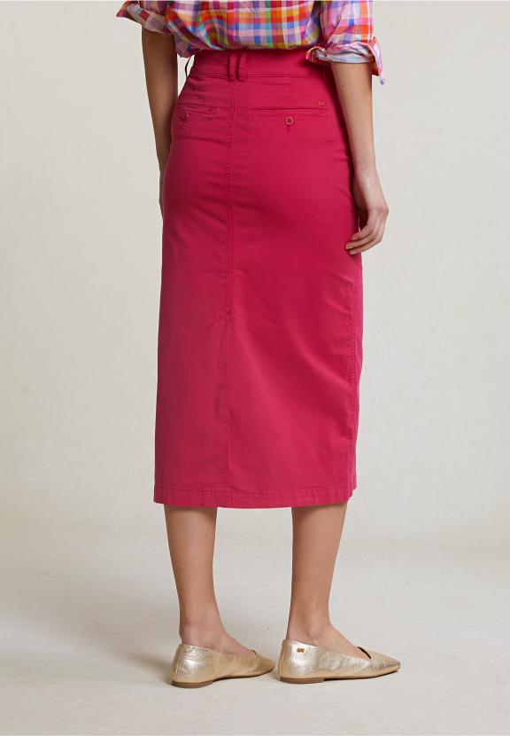 Fuchsia Midi Stretch Skirt With Split - Roze