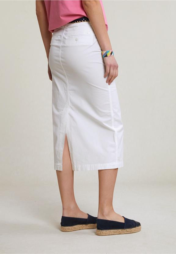 White Midi Stretch Skirt With Split - Wit
