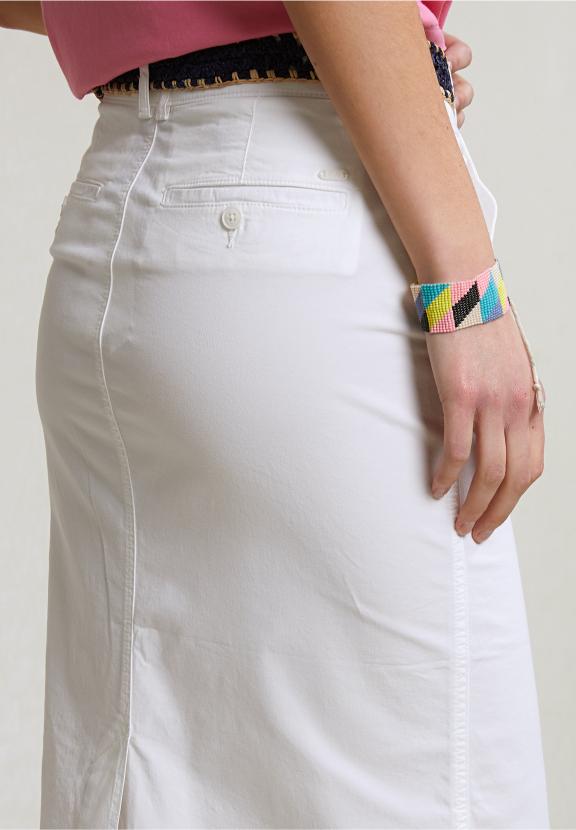 White Midi Stretch Skirt With Split - Wit