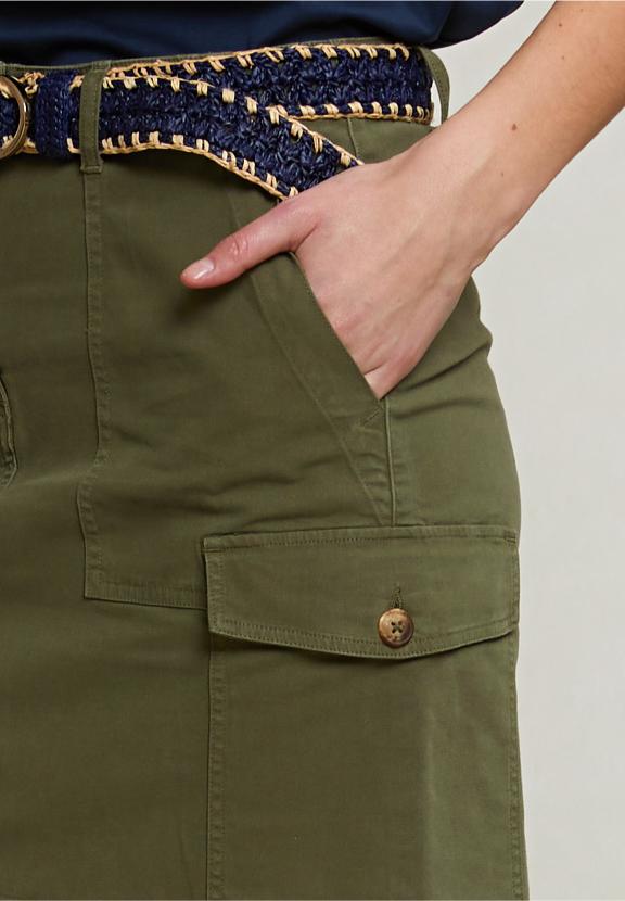 Khaki Short Skirt Applied Pockets - Groen