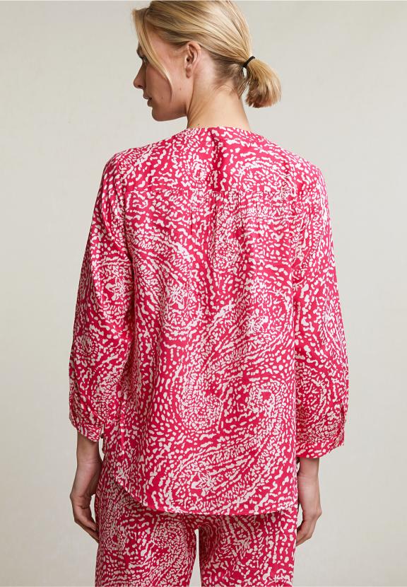 Fuchsia/White Buttoned Fantasy V-Neck Blouse - Mix